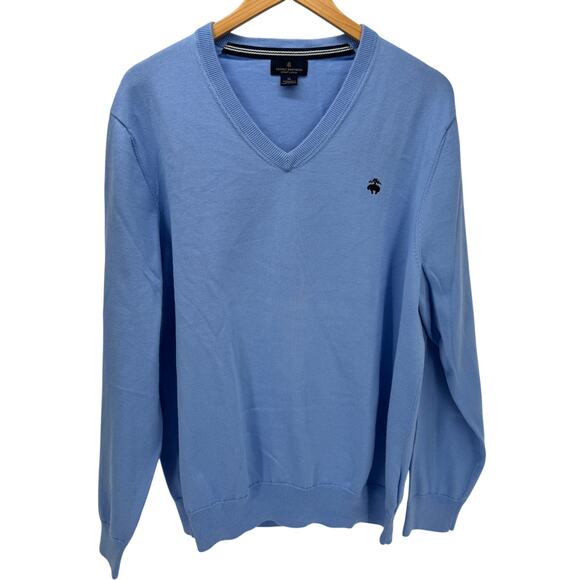 Brooks Brothers Sweater Mens XL Blue Supima Cotton V-Neck Classic Coastal Knit - Picture 1 of 6